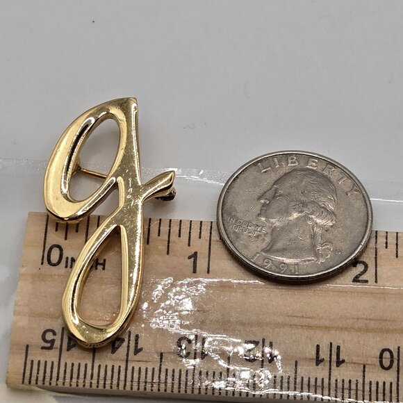 VTG Brooch Monogram Script Letter Insignia "G" Lower Case Gift Gold Tone Pin - Picture 7 of 7